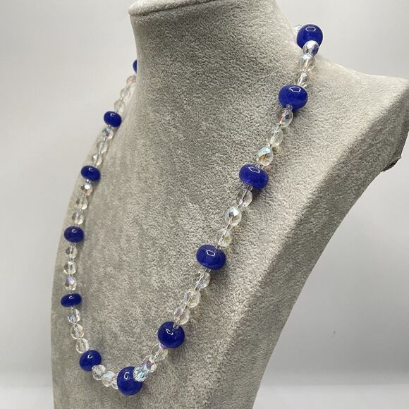 Earthmind Blue India Gemstone White AB Glass Beaded Necklace Statement Boho - Picture 3 of 7